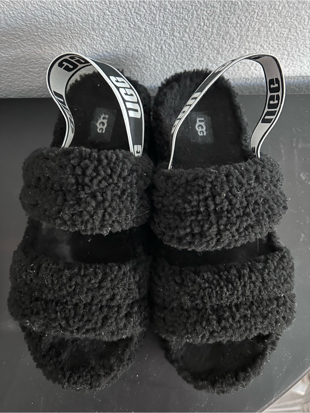 UGG Black Shearling Slide Sandals